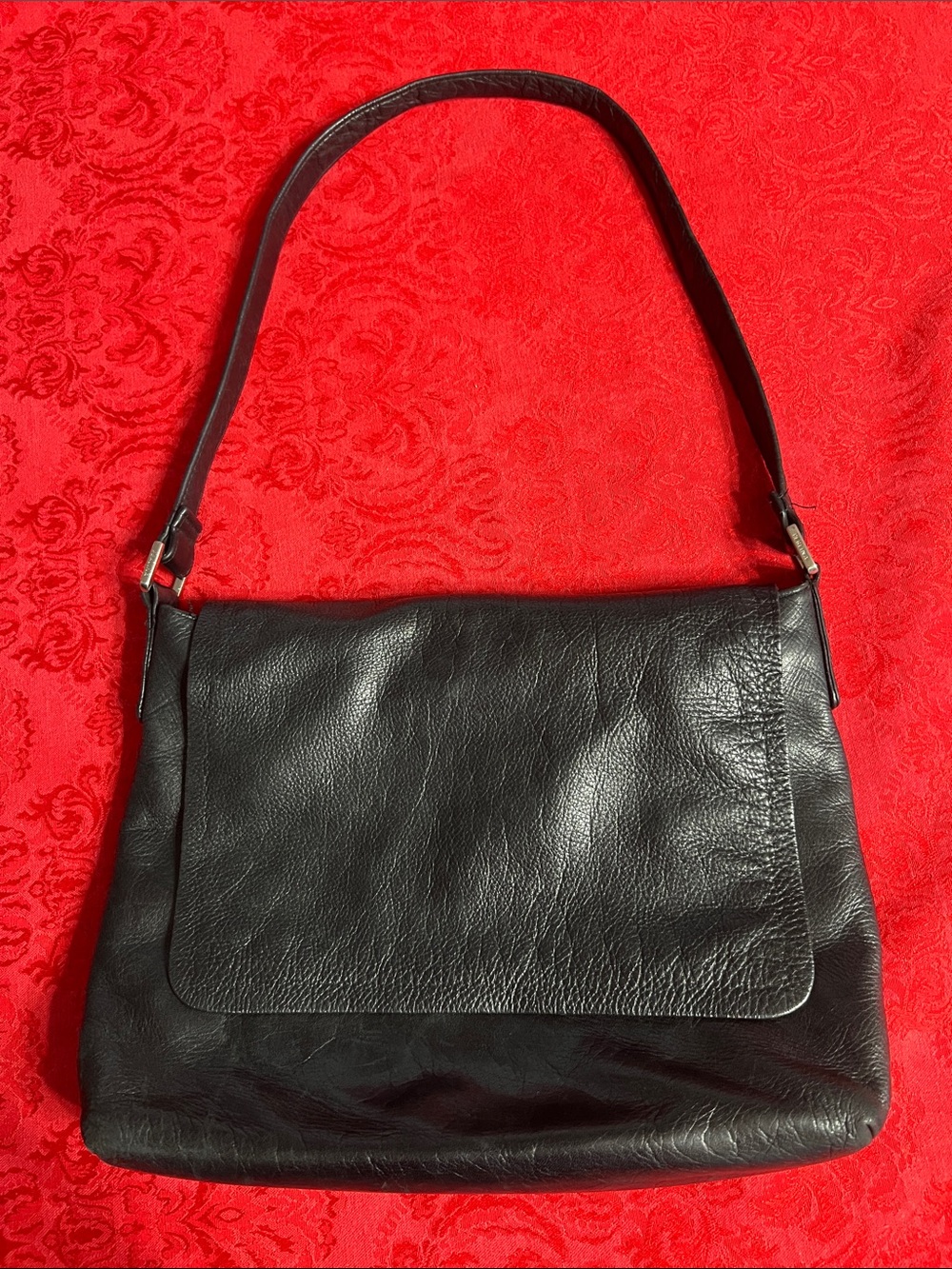 Perlina Black Leather Shoulder Bag Flap Purse Everyday Classic Handbag